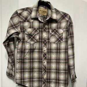 Wrangler Brown and Cream Long Sleeve Pearl‎ snap Down Shirt vtg